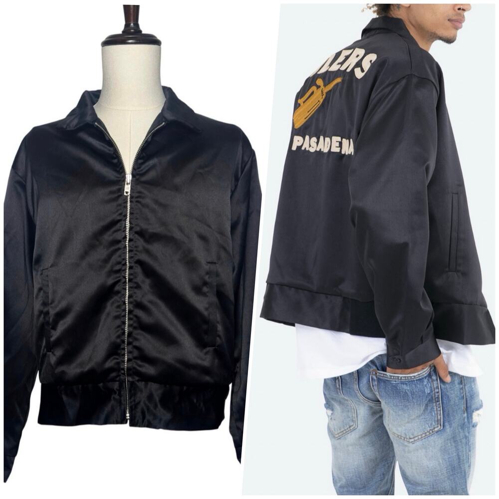 mnml | Men | LA Oilers East Pasadena Black Satin Light Bomber Jacket | Medium